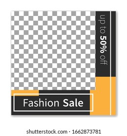 Fashion Sale Social media post template with place for photo, Square templates for publications and advertising.