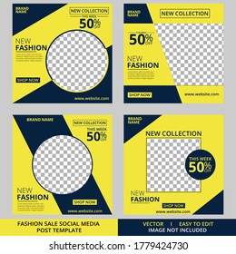 Fashion Sale social media post yellow design template bundle Premium Vector