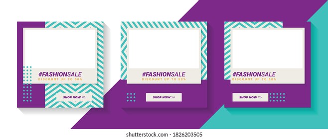 Fashion sale social media post design template Bundle. Set of editable minimal square banner template.