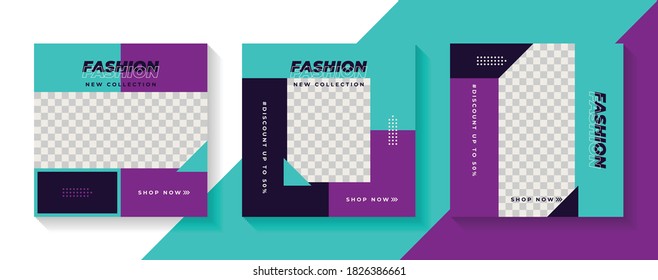 Fashion sale social media post design template bundle. Set of editable minimal square banner template.