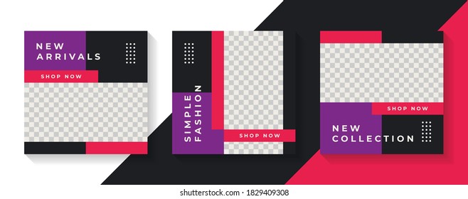 Fashion sale social media post design template Bundle. Set of editable minimal square banner template.