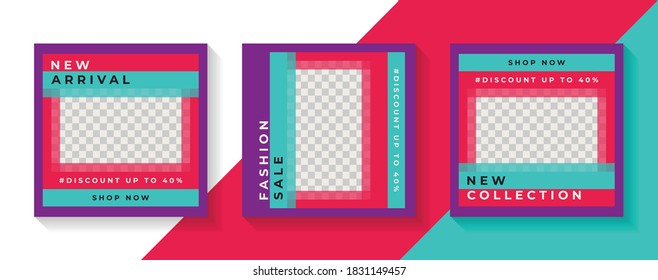 Fashion sale social media post design template Bundle. Set of editable minimal square banner template.