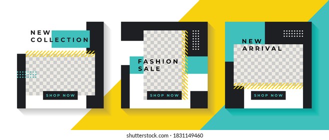 Fashion sale social media post design template Bundle. Set of editable minimal square banner template.
