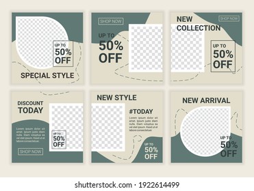 Fashion sale social media post design template bundle premium for special offer in grey pastel color. Good for Digital banner, Poster, digital layout. Vector illustration. green color