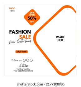Fashion sale social media post template white background vector design