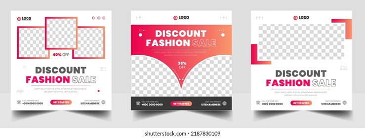 fashion sale social media post banner design template. discount fashion sale social media post banner design with red color. fashion sale web banner.