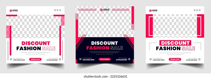 fashion sale social media post banner design template. discount fashion sale social media post banner design with red color. fashion sale web banner.