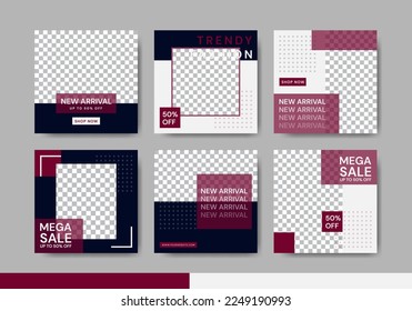 Fashion sale social media post template collection with red and black color