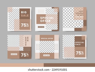 Fashion sale social media post template collection with brown color