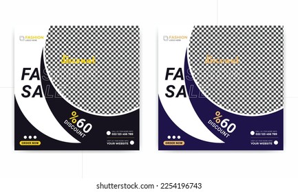 Fashion sale social media post template with discount and mega collection,
Square banner Suitable for social media posts.