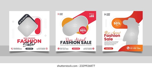 Fashion sale social media post template set, Modern minimal fashion square flyer web banner design.