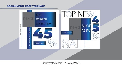 Fashion Sale Social Media Post template Set with blue gradient and white color