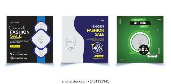 Fashion sale social media post design template, Fashion collection available with special offers
