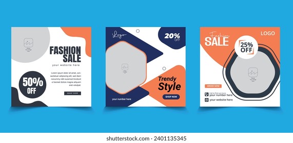 fashion sale social media post design template, Set of Editable minimal square banner template