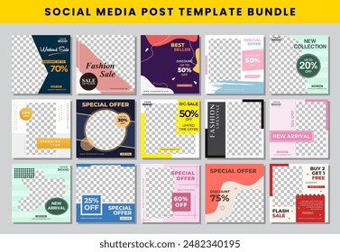 fashion sale social media post design template Bundle set