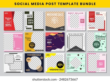 fashion sale social media post design template Bundle set