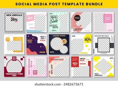 fashion sale social media post design template Bundle set