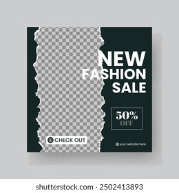 Fashion Sale Social Media Post Template. Fully Editable Instagram and Facebook Square Post Frame Puzzle Organic Sale Poster. Urban fashion social media post template.