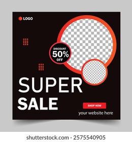 Fashion sale social media post or web banner template design with abstract luxury background, logo and icon. Summer or winter modern style woman dress business online marketing poster