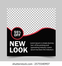 Fashion sale social media post or web banner template design with abstract luxury background, logo and icon. Summer or winter modern style woman dress business online marketing poster