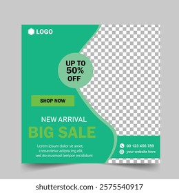 Fashion sale social media post or web banner template design with abstract luxury background, logo and icon. Summer or winter modern style woman dress business online marketing poster