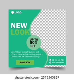 Fashion sale social media post or web banner template design with abstract luxury background, logo and icon. Summer or winter modern style woman dress business online marketing poster