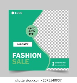 Fashion sale social media post or web banner template design with abstract luxury background, logo and icon. Summer or winter modern style woman dress business online marketing poster