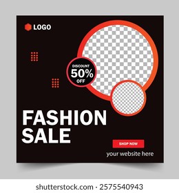 Fashion sale social media post or web banner template design with abstract luxury background, logo and icon. Summer or winter modern style woman dress business online marketing poster