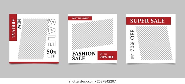 Fashion sale social media post template. Modern square banner design for online fashion business promotion. Vector illustration