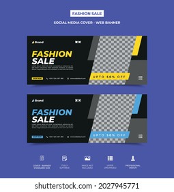 fashion sale social media timeline cover template design with an image placement, two color variation. eye-catchy, trendy, professional design. organized, fully editable design. vector eps 10.