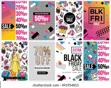 Fashion Sale and special offer concept card for online shopping. Vector illustration of fashion model, makeup accessories for website and mobile, poster, email and banner designs, ads, promo material