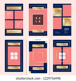 Fashion sale web banners for social media mobile apps. Discount promo layouts for your website, blog and social media posts. Vector illustration. Marble texture with place for photo.