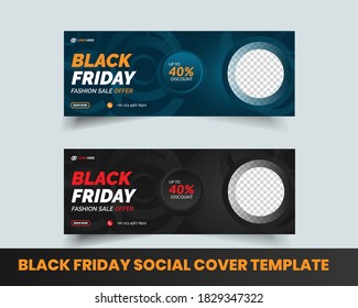 Fashion sales social media cover header design for black Friday. Black Friday super sale banner design, promotional web ads design template.