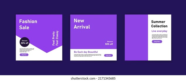 Fashion sales social media posts. Design for marketing fashion sales in summer vacation.