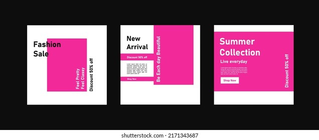 Fashion sales social media posts. Design for marketing fashion sales in summer vacation.