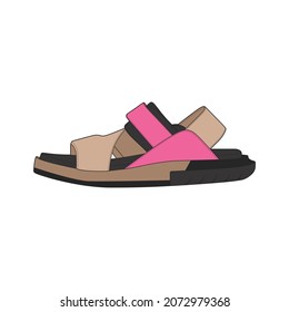 Ilustración del vector sandal de moda sobre fondo blanco . Zapato veraniego de caricatura de sandalias. Calzado de verano de dibujos animados aislados.