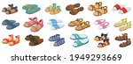Fashion sandal vector illustration set on white background . Summer shoe of sandal cartoon vector set icon. Isolated cartoon icon summer footwear.