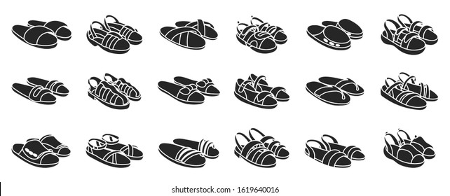 Fashion sandal vector illustration set on white background . Summer shoe of sandal black vector set icon. Isolated black icon summer footwear.