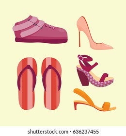 Fashion sandals female multicolored isolated casual summer footwear pair design vector
