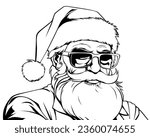 Fashion Santa Claus with sunglasses outline comic portrait, vector illustration in retro pop art comic style. Christmas holiday 