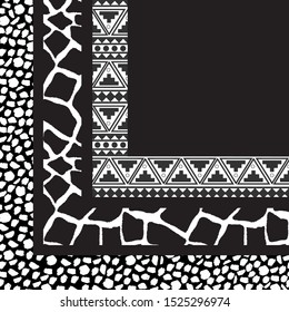 Fashion scarf pattern-vector illustration. Border of different textures. Monochrome border animal print skin giraffe tribal ethnic.
