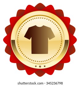 Fashion seal or icon with shirt symbol. Glossy golden seal or button.