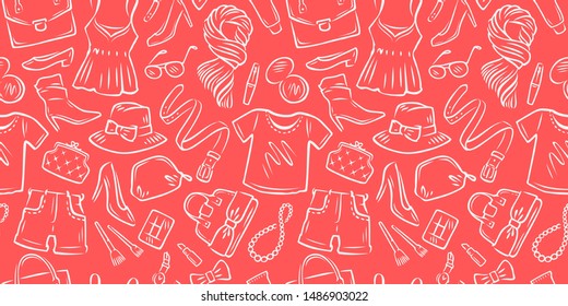 Fashion seamless background. Shopping, clothing store vector illustration