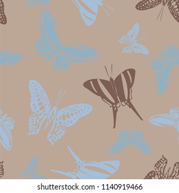 Fashion seamless butterfly engraving background isolated on contrast back layer. Season butterfly etching theme vector. Insect silhouette backdrop for textile.