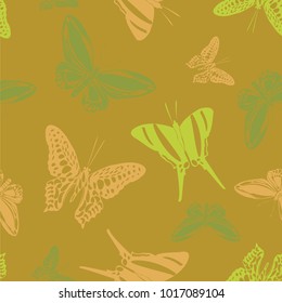 Fashion seamless butterfly engraving template isolated on contrast back layer. Flying butterfly etching theme vector. Insect silhouette artwork for ceramic tile.