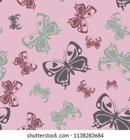 Fashion seamless butterfly iterative template isolated on contrast back layer. Flying butterfly repeat theme vector. Wildlife insect fauna clipart for marketing purpouses.