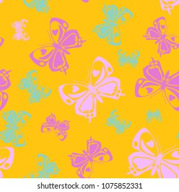 Fashion seamless butterfly iterative texture isolated on contrast back layer. Wildlife butterfly repeat theme vector. Wildlife insect fauna backdrop for wallpaper.