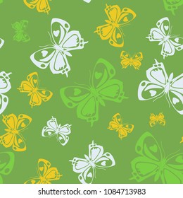 Fashion seamless butterfly iterative texture isolated on contrast back layer. Season butterfly repeat theme vector. Wildlife insect fauna clipart for marketing purpouses.