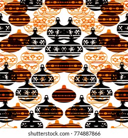 Fashion seamless christmas pattern with golden  glass christmas balls for a stylish fabrics, prints, textile, wallpaper. Trendy grunge texture print.