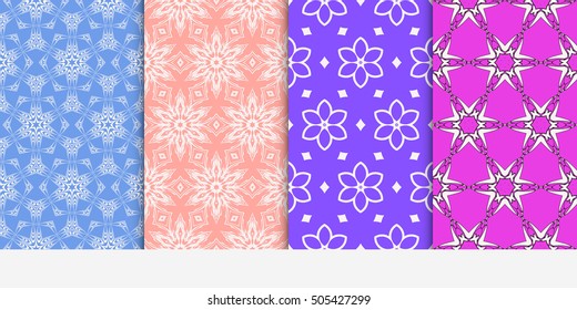 Fashion seamless floral color pattern. Modern floral patterns with geometry flowers. Vector illustration. Texture for holiday cards, Valentines day, wedding, wallpaper, web page.
